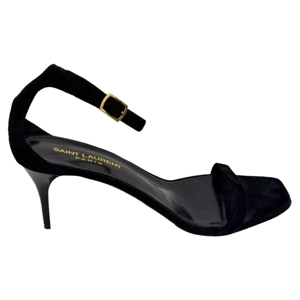 Saint Laurent Lexi 65 Ankle Strap Sandal Heels in Black Suede